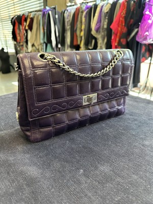 Lot 171 - A Chanel square-quilted purple lambskin leather flap bag 2000-2002