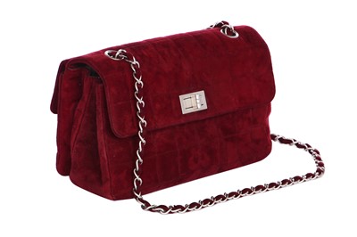 Lot 162 - A Chanel square-quilted burgundy suede flap bag, 2000-2002