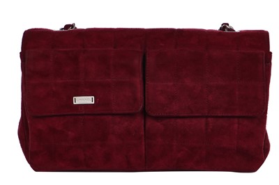 Lot 162 - A Chanel square-quilted burgundy suede flap bag, 2000-2002