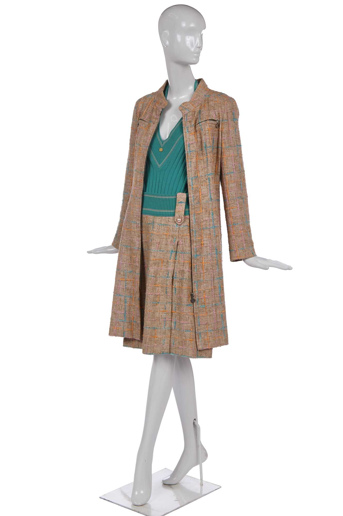 Lot 167 - A Chanel pastel-checked cotton tweed ensemble, Spring-Summer 2001