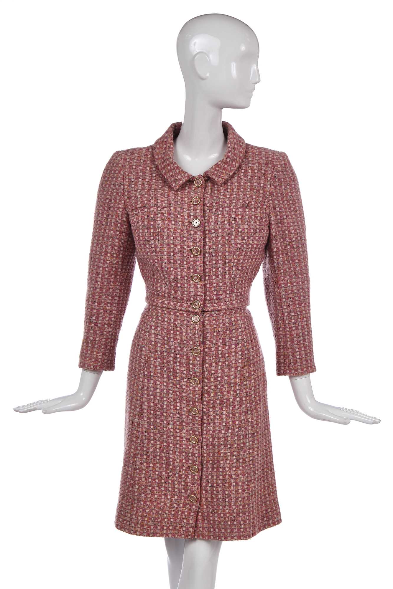 Lot 168 - A Chanel pink and rainbow-flecked tweed suit, Autumn-Winter 2001