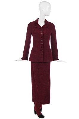 Lot 176 - A Chanel wine-red chenille-tweed ensemble, Autumn-Winter 1998-99