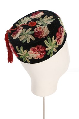 Lot 301 - A gentleman's embroidered velvet smoking cap,...