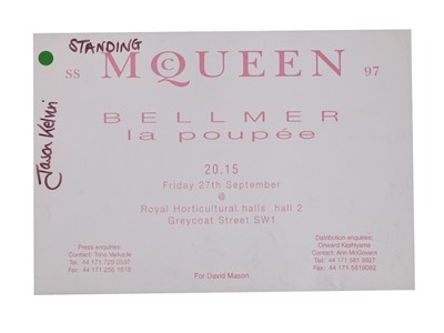 Lot 470 - Alexander McQueen show notes and invitation, 'Bellmer Le Poupee' collection, Spring-Summer 1997