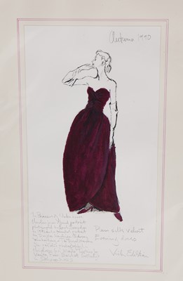 Lot 205 - A Victor Edelstein fashion sketch, of a plum velvet gown, designed for Diana, Princess of Wales, Autumn, 1990