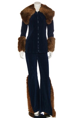 Lot 316 - An Aristos blue velvet and faux fur suit, circa 1971