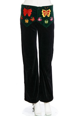 Lot 318 - A pair of Granny Takes a Trip man's embroidered black and green velvet trousers, 1970s