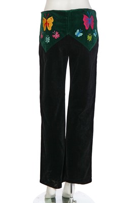 Lot 318 - A pair of Granny Takes a Trip man's embroidered black and green velvet trousers, 1970s