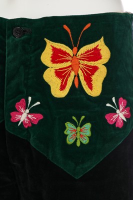 Lot 318 - A pair of Granny Takes a Trip man's embroidered black and green velvet trousers, 1970s