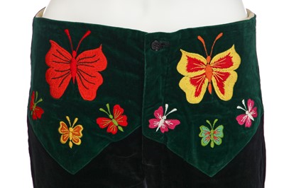 Lot 318 - A pair of Granny Takes a Trip man's embroidered black and green velvet trousers, 1970s