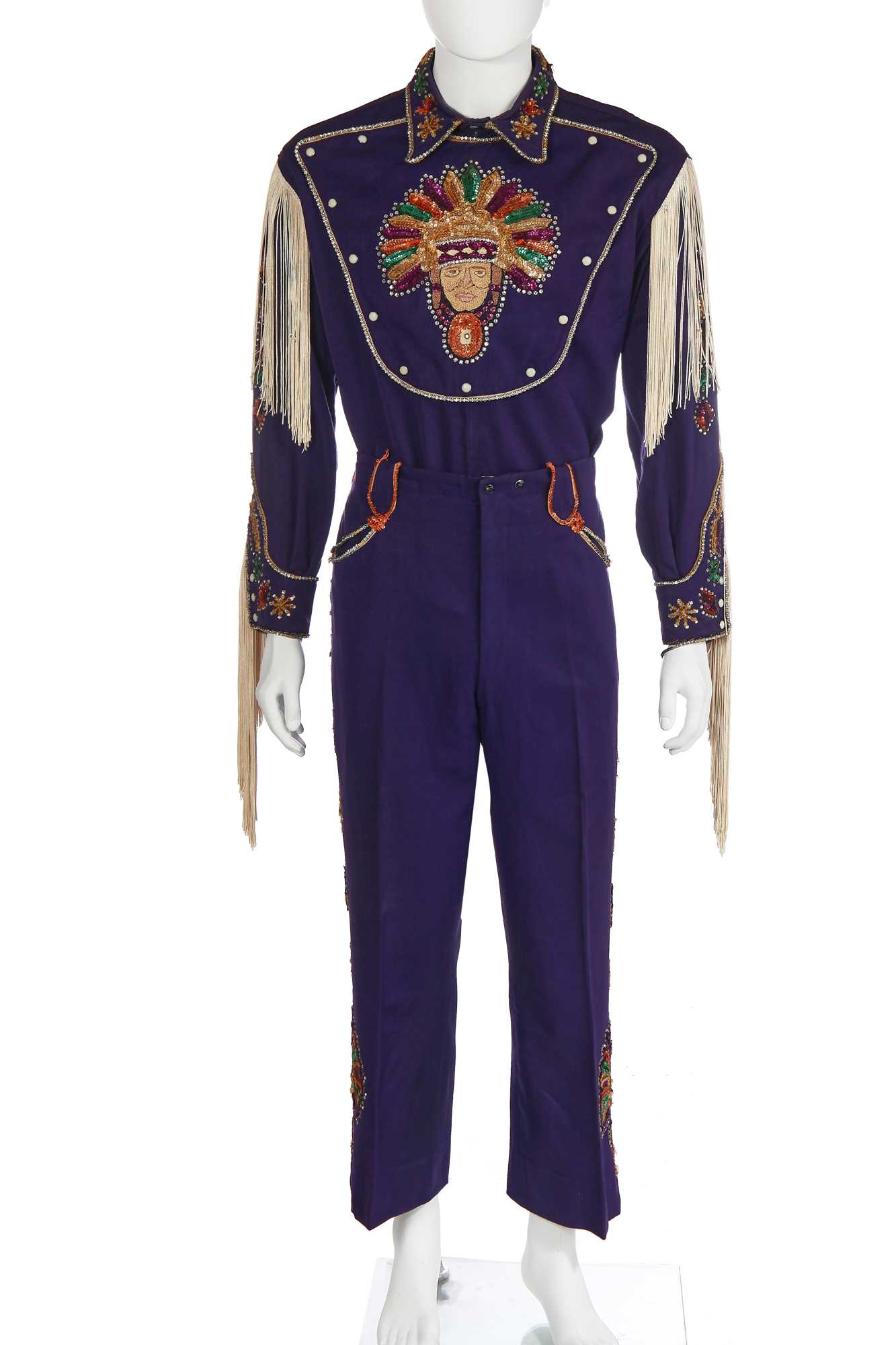 Lot 269 - A Fay Ward man's embellished purple wool twill shirt and trousers