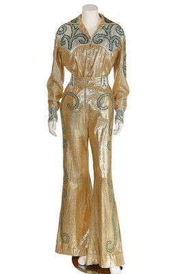 Lot 273 - A Nudie Cohn woman's embellished gold and silver lurex suit, 1975