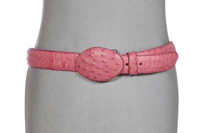 Lot 284 - A Nudie Cohn pink ostrich leather belt for Hasil Adkins, probably 1980s