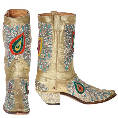 Lot 285 - A pair of Nudie Cohn man's embellished gold jersey boots