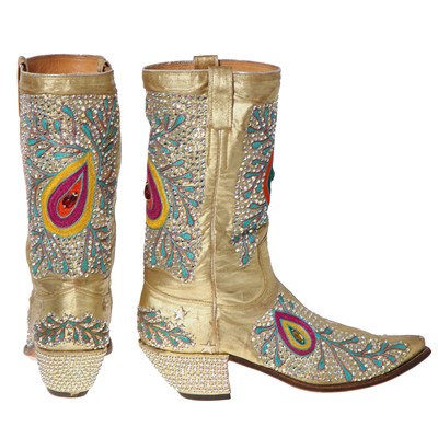 Lot 285 - A pair of Nudie Cohn man's embellished gold jersey boots