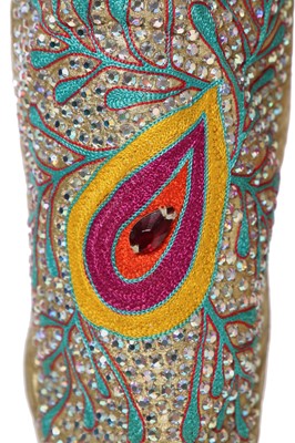 Lot 285 - A pair of Nudie Cohn man's embellished gold jersey boots