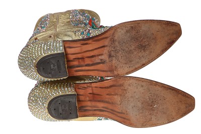 Lot 285 - A pair of Nudie Cohn man's embellished gold jersey boots