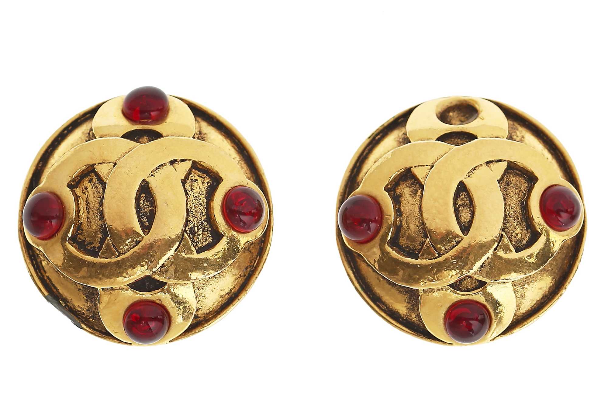 Lot 14 - A pair of Chanel gilt metal clip-on earrings, 1989