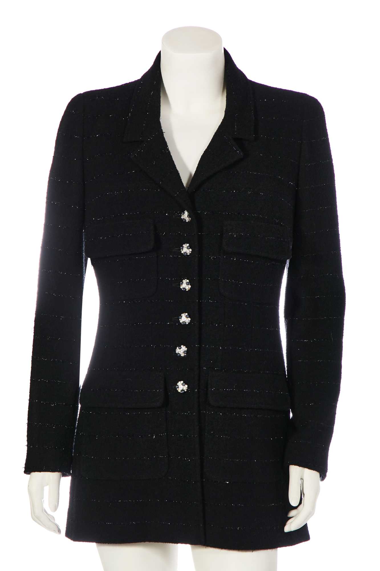Lot 17 - A Chanel black wool jacket flecked with lurex stripes, Autumn-Winter 1995-96