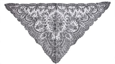 Lot 559 - A triangular black Chantilly lace shawl, French, 1860s