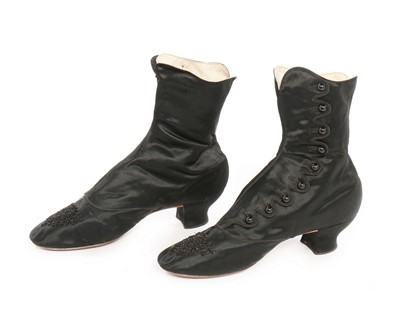 Lot 310 - A pair of F. Pinet black satin ankle boots,...