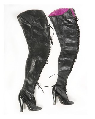 Lot 311 - A pair of black leather fetish boots,...