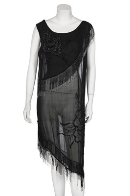 Lot 423 - A beaded black chiffon flapper dress, circa 1925