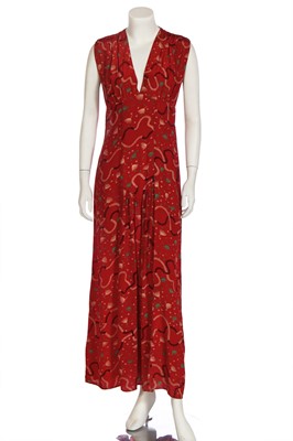 Lot 309 - An Ossie Clark/Celia Birtwell for Radley printed red viscose dress, 1970s