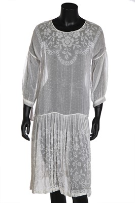 Lot 424 - A beaded white muslin bridal or summer dress, circa 1925