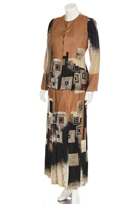 Lot 308 - A Thea Porter painted and printed velvet two-piece ensemble, circa 1970