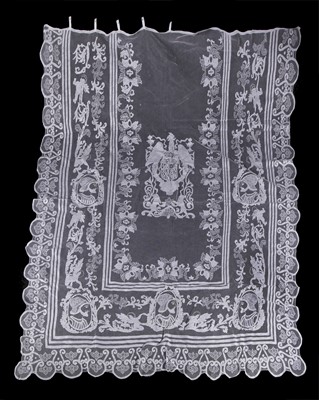 Lot 543 - A group of appliqued and embroidered net curtains, 1880-1910