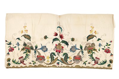 Lot 492 - An embroidered decorative apron, English, 1730s