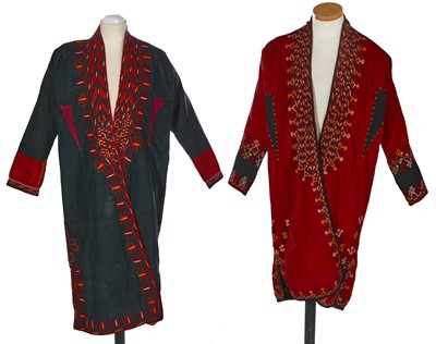 Lot 512 - Two embroidered silk robes (chyrpys), Tekke, Turkmen, 20th century