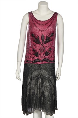 Lot 419 - A good beaded pink and black muslin flapper dress, circa 1928