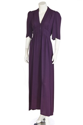 Lot 303 - An Ossie Clark for Radley purple moss crêpe dress, 1970s