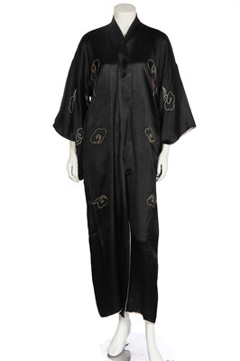 Lot 386 - A Japanese embroidered black satin kimono, 1930s