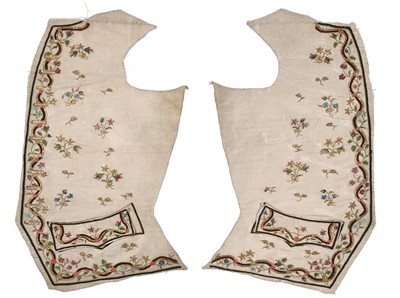 Lot 65 - Embroidered but unfinished gentlemen's waistcoat panels, probably French, 1770s