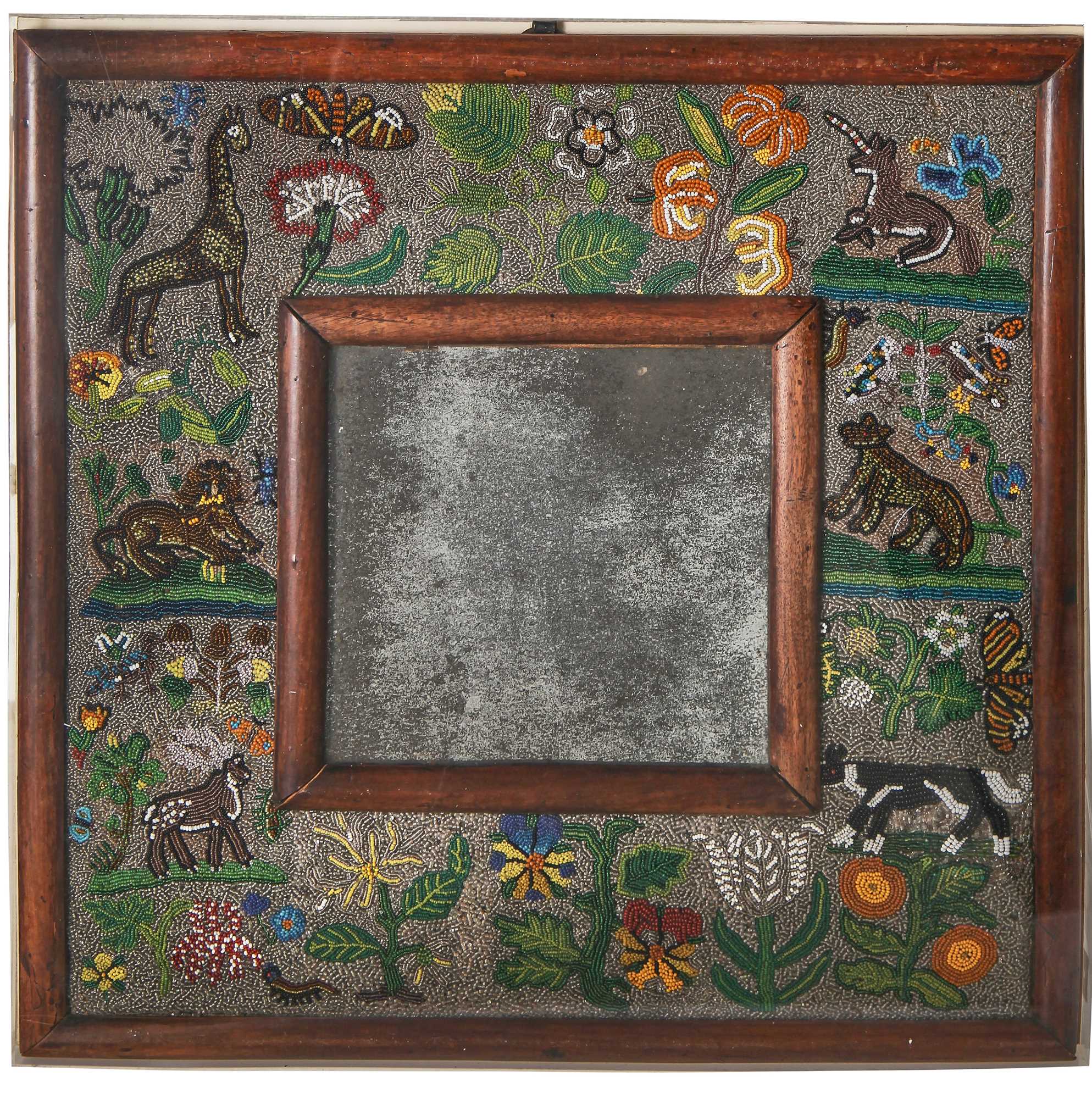 Lot 63 - A fine Charles II beadwork mirror, the beadwork English, circa 1660