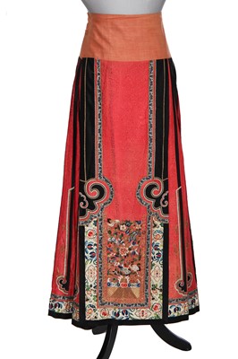 Lot 519 - A good embroidered rouge-pink silk gauze skirt, Chinese, circa 1900