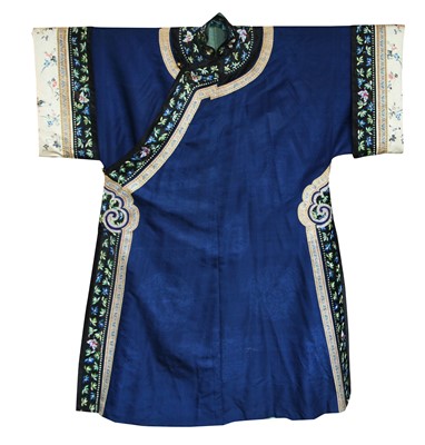 Lot 521 - A blue damask satin chang-fu, Chinese, circa 1900