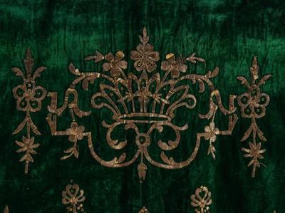 Lot 502 - An embroidered green velvet wedding robe, Turkish, Ottoman, late 19th century