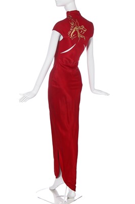 Lot 303 - A John Galliano red satin-cuir 'Shanghai Lil' cheongsam, 'Filibustiers' collection, Spring-Summer 1993