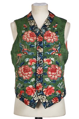 Lot 454 - A Henry Poole & Co man's embroidered green waistcoat, 1906, made with late Qing dynasty Chinese silk