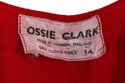 Lot 164 - An Ossie Clark red moss crêpe 'Cuddly' wrap-over dress, mid 1970s