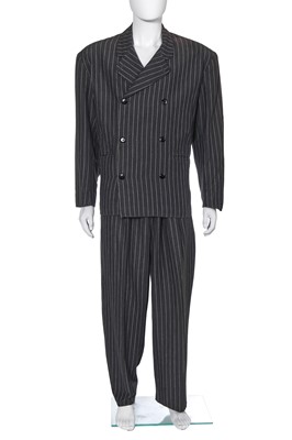 Lot 307 - A John Flett man's grey pinstripe cotton-linen blend double-breasted suit, circa 1989