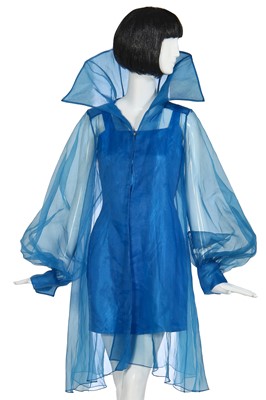 Lot 98 - Mystic Meg's bespoke Isabell Kristensen blue organza smock with pointed  standing collar, circa 1995
