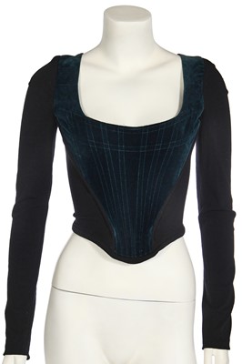 Lot 113 - A Vivienne Westwood dark teal velvet sleeved corset, 1990s