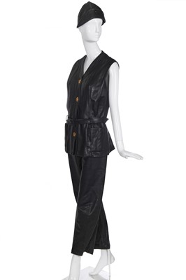 Lot 297 - An Hermès black lambskin leather ensemble, probably late 1970s