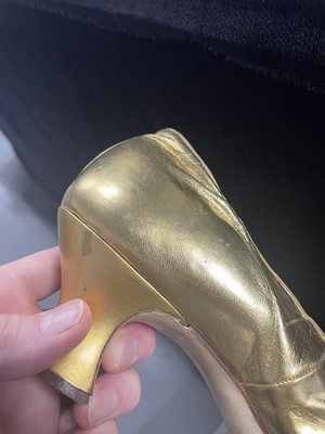 Lot 416 - A pair of Harvey Nichols floral lamé shoes, circa 1924