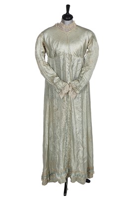 Lot 486 - A morning dress of seafoam-green figured silk, 1810s